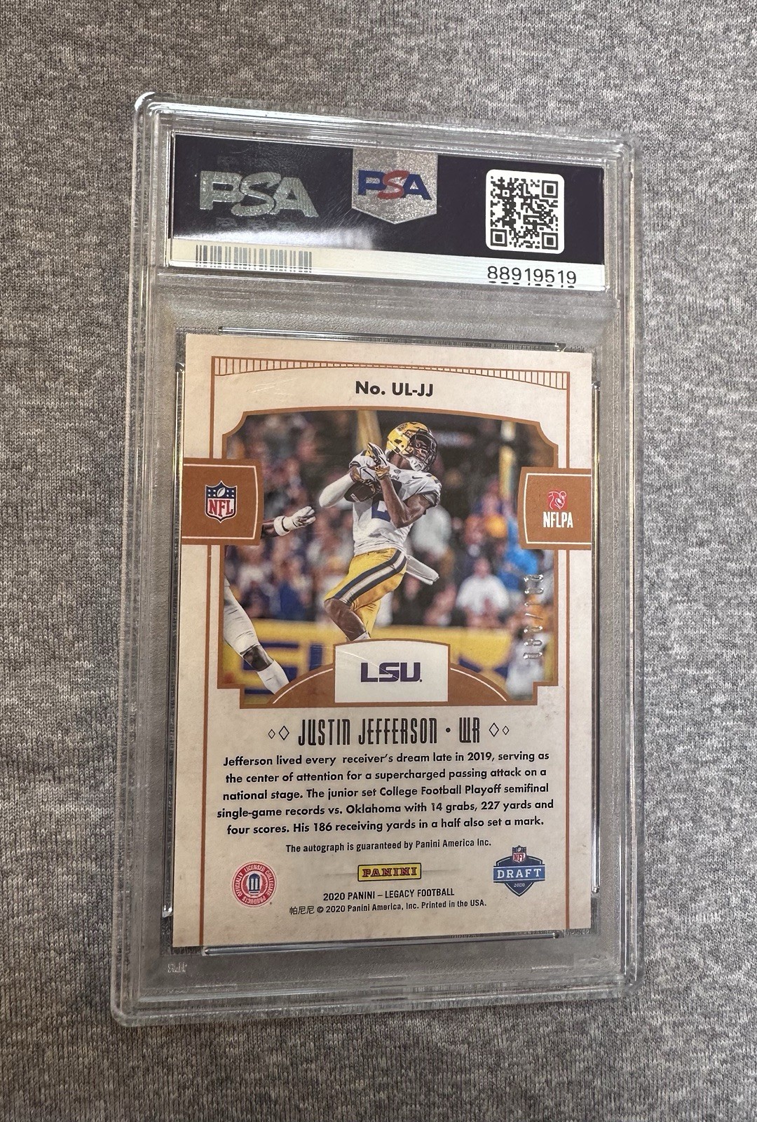 2020 Panini Legacy Under the Lights Bronze PRIZM Justin Jefferson RC /100 PSA 10 view 2