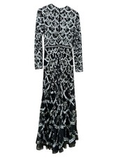 Mac Duggal 5496 Sequin HighNeck Illusion Sleeve Floral Gown SZ 2 Black $698 NEW