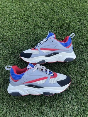 Dior B22 Grey Red Blue Mesh Leather Lace Up Athletic Sneakers Low Top