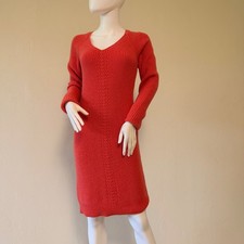 NWT Ann Taylor Womens Size XS Coral Orange V-Neck Ribbed Knit Sweater Dress