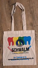 Schwalm Kanalsanierung Stoffbeutel/Werbetasche mit Zahn-Motiv & Website-Aufdruck