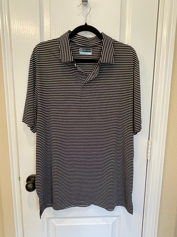 PGA Tour Mens Striped Polo Shirt Black/White in Size Large