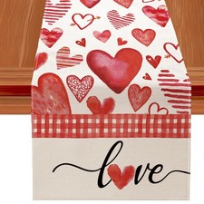 Valentine's Day Table Runner Love Heart Cotton Linen Tablecloth 13X72 Inches
