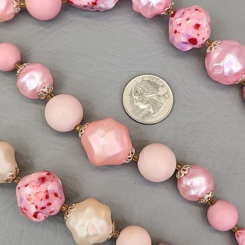 Vintage Statement Perlen Halskette Rosa Acryl Grob Lagenlook Graduiert Japan 16 - Bild 13 von 15