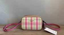 NWT COACH Mini Jamie Camera Bag Plaid Print Jacquard Leather Pink Multi CBM37