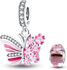 Charms Bracelet With Crystal Love Authentic 925 Silver Charm Butterfly