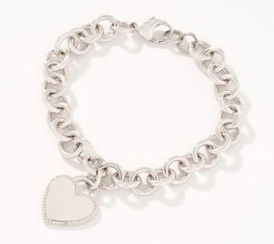 Affinity Sterling Silver 0.15 cttw Heart Motif Charm Bracelet, 7-1/2''