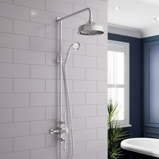 Traditional Chrome Thermostatic Mixer Shower Crosshead Valve Round Drench Head