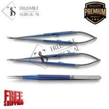 New 3pcs Titanium Needle Holder striaght+curved & Tying Forceps 8" free shipping