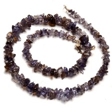 Natural Iolite Gemstone 4 to 10 mm Size Smooth Chips Beads 17" Necklace