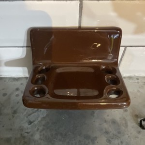 Brown ceramic toothbrush and tumbler holder USA