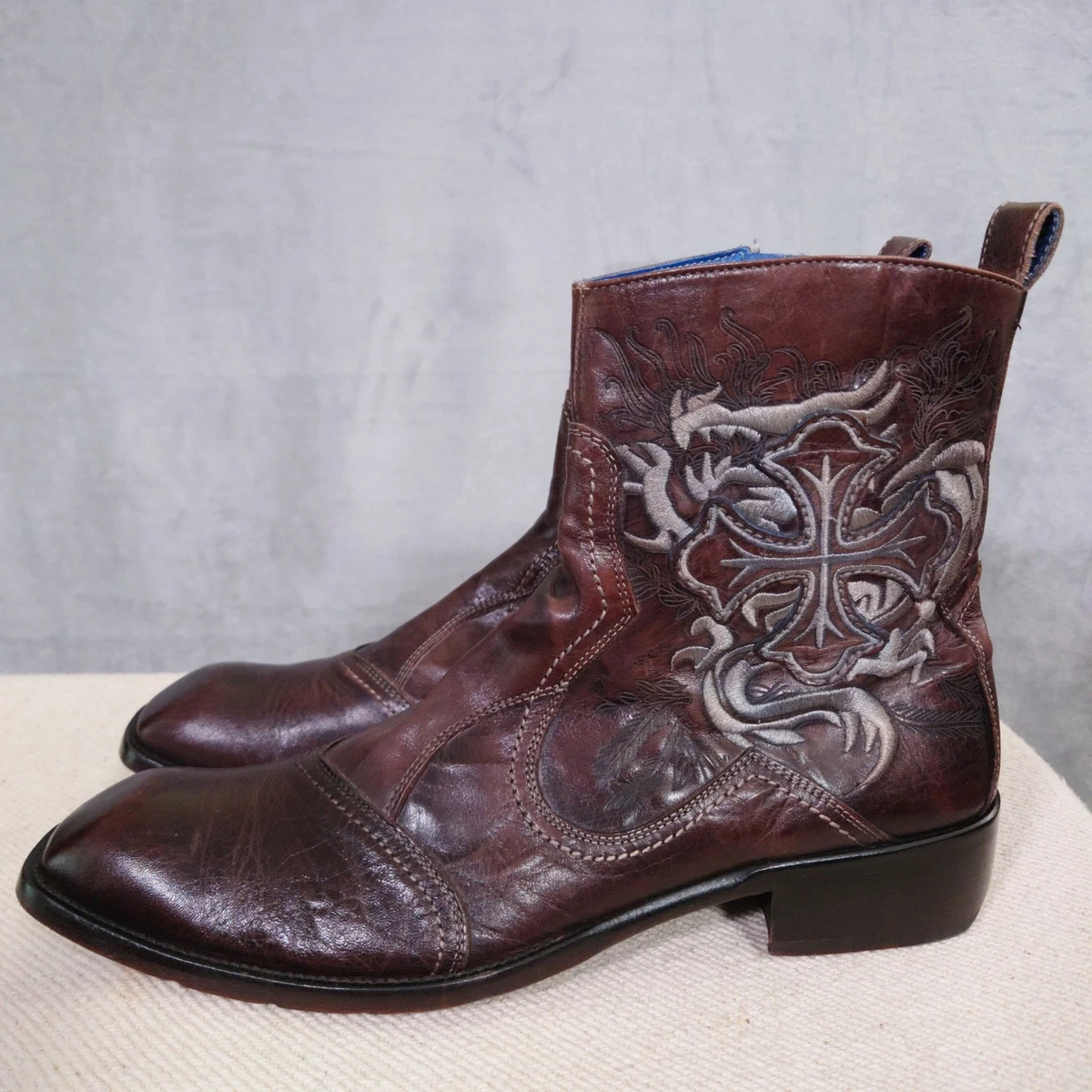 NEW Mark Nason Brown Leather Men\'s Side Zip Lace Up Boots Size 12 MARK NASON Brown Leather Iron Cross Side-Zip Square Toe  main image 3