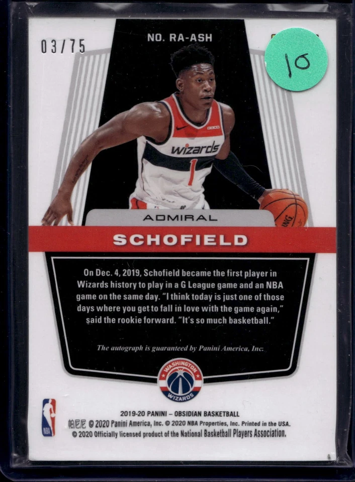 2019 Obsidian Admiral Schofield Rookie Autographs Purple #/75 - Image 2 of 2