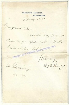 Rutherford Hayes autograph letter signed as President to violinist Ede Reményi