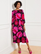 Talbots Women’s 8 Petite Belt SATIN FIT & FLARE DRESS BLOOMING FLORAL EASTER