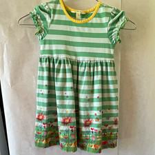 Matilda Jane Girls Size 4 Green/White Striped Knit Flutter Sleeve Ruffle Dress