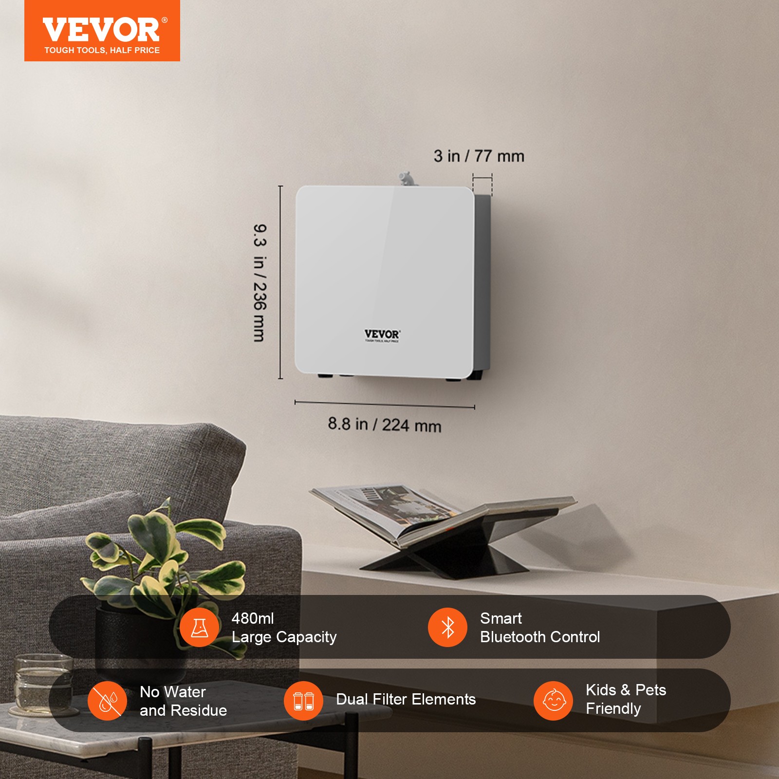 Machine à air parfumé VEVOR grand diffuseur d'air froid programmable 480ml - 2