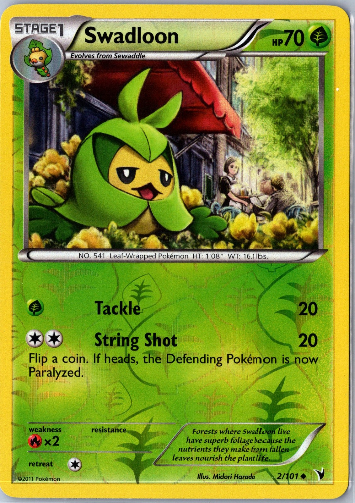 Pokemon tcg: Noble Victories Swadloon #2/101 Reverse Holo - NM Uncommon .VO5