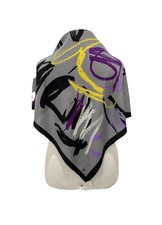 AS Luxury Silk Scarf Abstract Print Gray Black Purple Square Wrap Shawl Italy