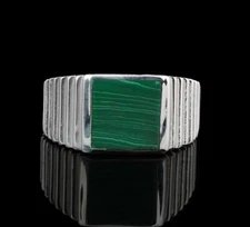 Natural Malachite Mens Ring 925 Sterling Silver Handmade Gemstone Jewelry Gift