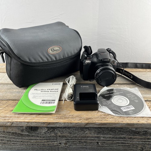 Canon PowerShot SX40 HS Camera +Charger Bag Card Tested Flash Issue Screen Line