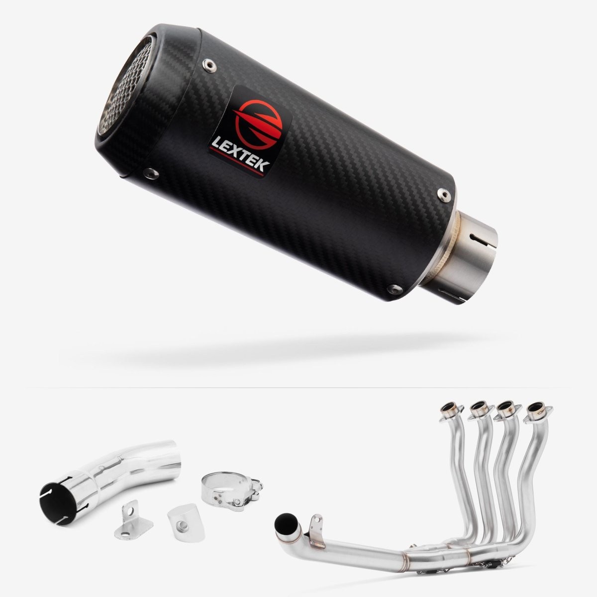 Lextek Carbon Fibre CP9C 180mm Exhaust with Link Pipe Silencer Polished Rear
