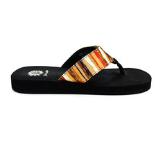 Womens 10 Yellow Box Fayne Brown Striped Flip Flop Thong Sandals Floppy Oria
