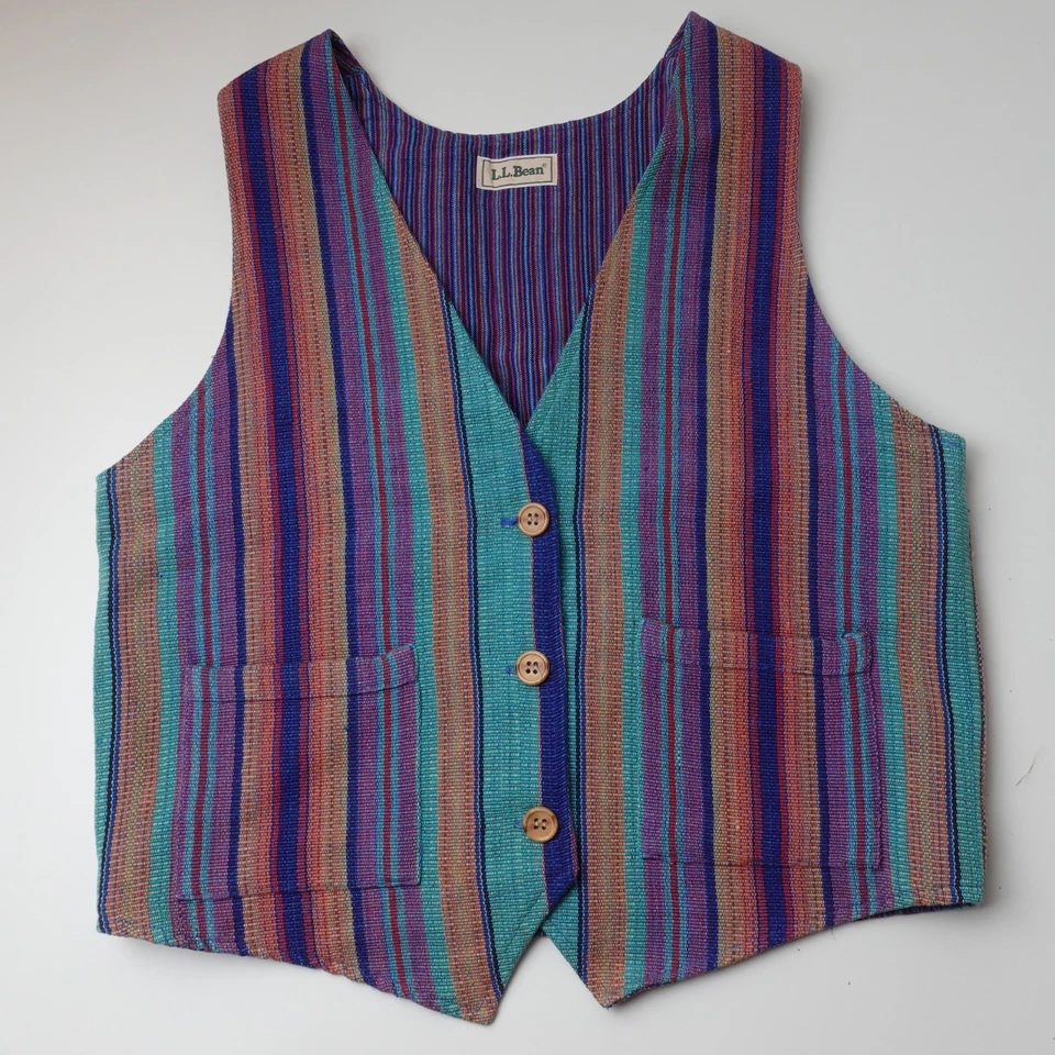 Vintage 80s LL Bean Colorful Striped Vest Native American Size Large Rainbow - Image 4 of 4