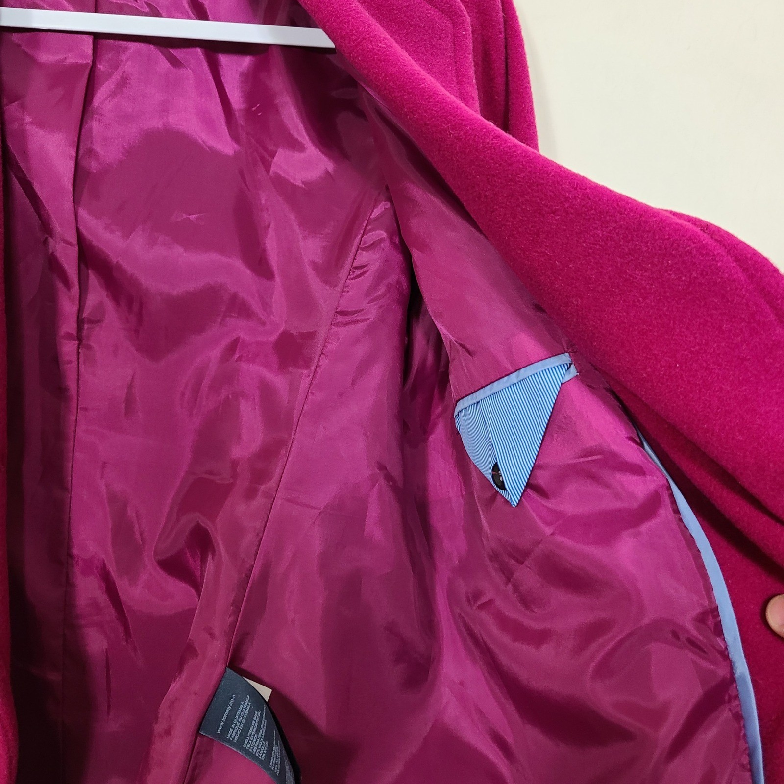 Tommy Hilfiger Pink Wool Blend Womens 8 Pea Coat Magenta Barbiecore Twee Flawed thumbnail 8