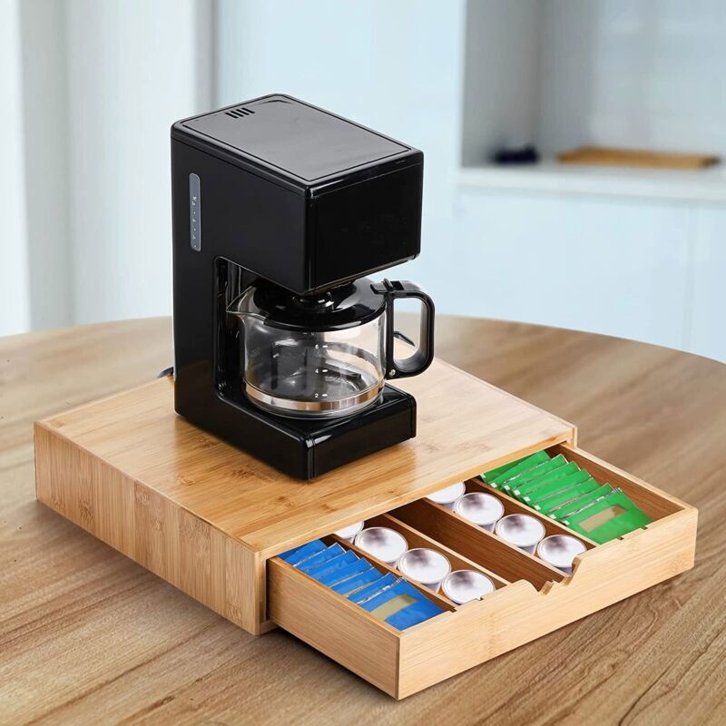 Coffee Capsule Holder Nespresso Pod Tea Bag Dispenser Bamboo Storage