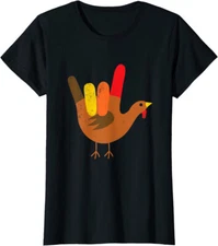 American Sign Language I Love You Thanksgiving Turkey Ladies' Crewneck T-Shirt
