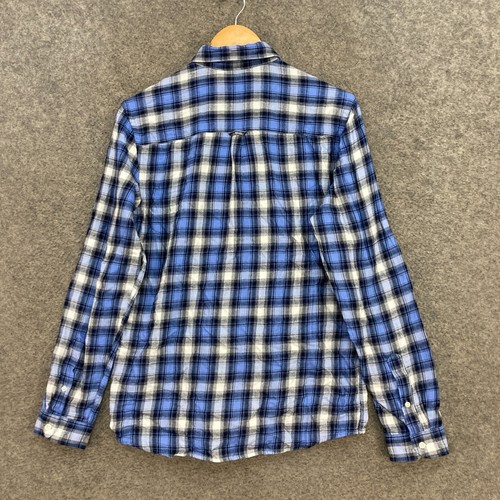 Next Boys Shirt Size 16 Years Blue Plaid Button Up Long Sleeve Collared 39714 - Picture 8 of 10