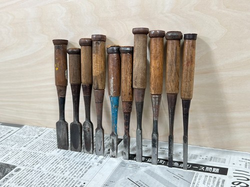 Vintage Japanese Chisel 10set Nomi /Hand Plane Saw Iron Hammer Hand Tool/d62 - Picture 22 of 23