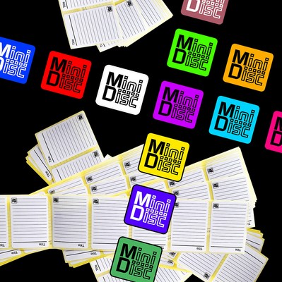 100 till 250x  PRINTED MiniDisc labels (stickers) & MD Mini Disk ballpoint pen