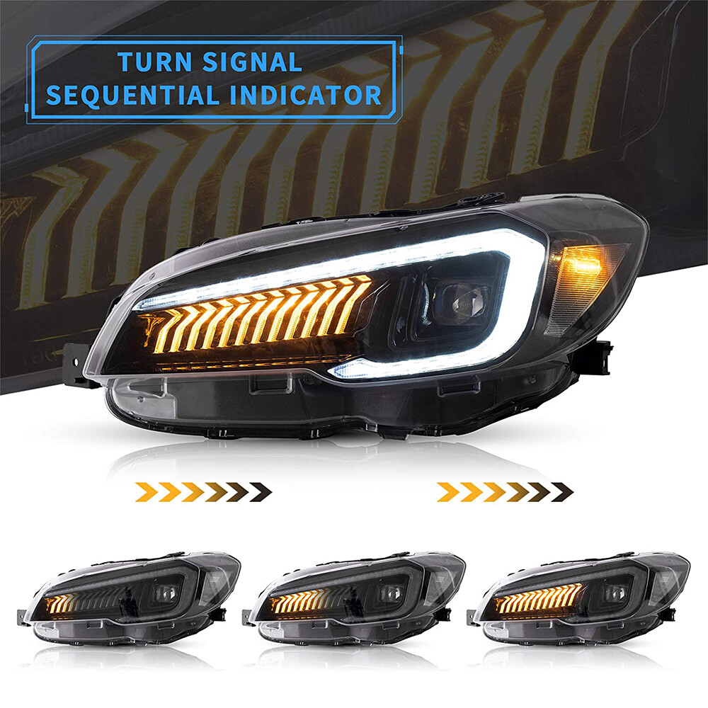 For 2015-2021 Subaru WRX STI Clear LED Sequential Signal Projector Headlights LR
