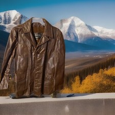 Vintage 1970  s The Leather Shop Sears Mens Brown Button Jacket Size 42 Reg BBB