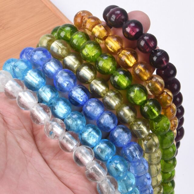 10pcs Round 8mm 10mm 12mm Foil Lampwork Glass Loose Beads for Jewelry Making