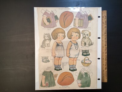 1920s Grace Drayton Uncut PAPER DOLL Sheet  + 11 Cut Sheets Dog Cat Goose