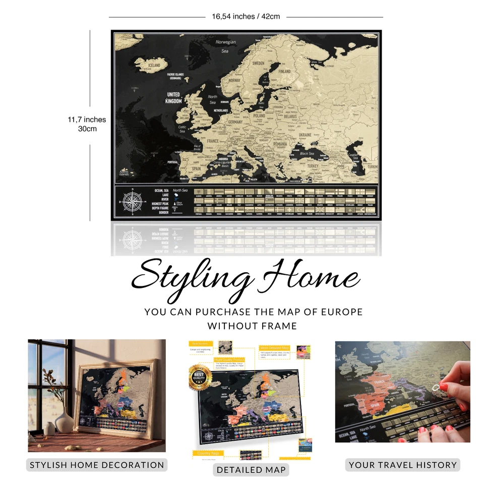 Scratch-Off Europe Map with Flags – Interactive Travel Journal and Stylish Wall Foto 2 de 4