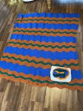 Hand Crochet Blanket Afghan Throw Cozy Soft Blue Orange Green 56 x 56
