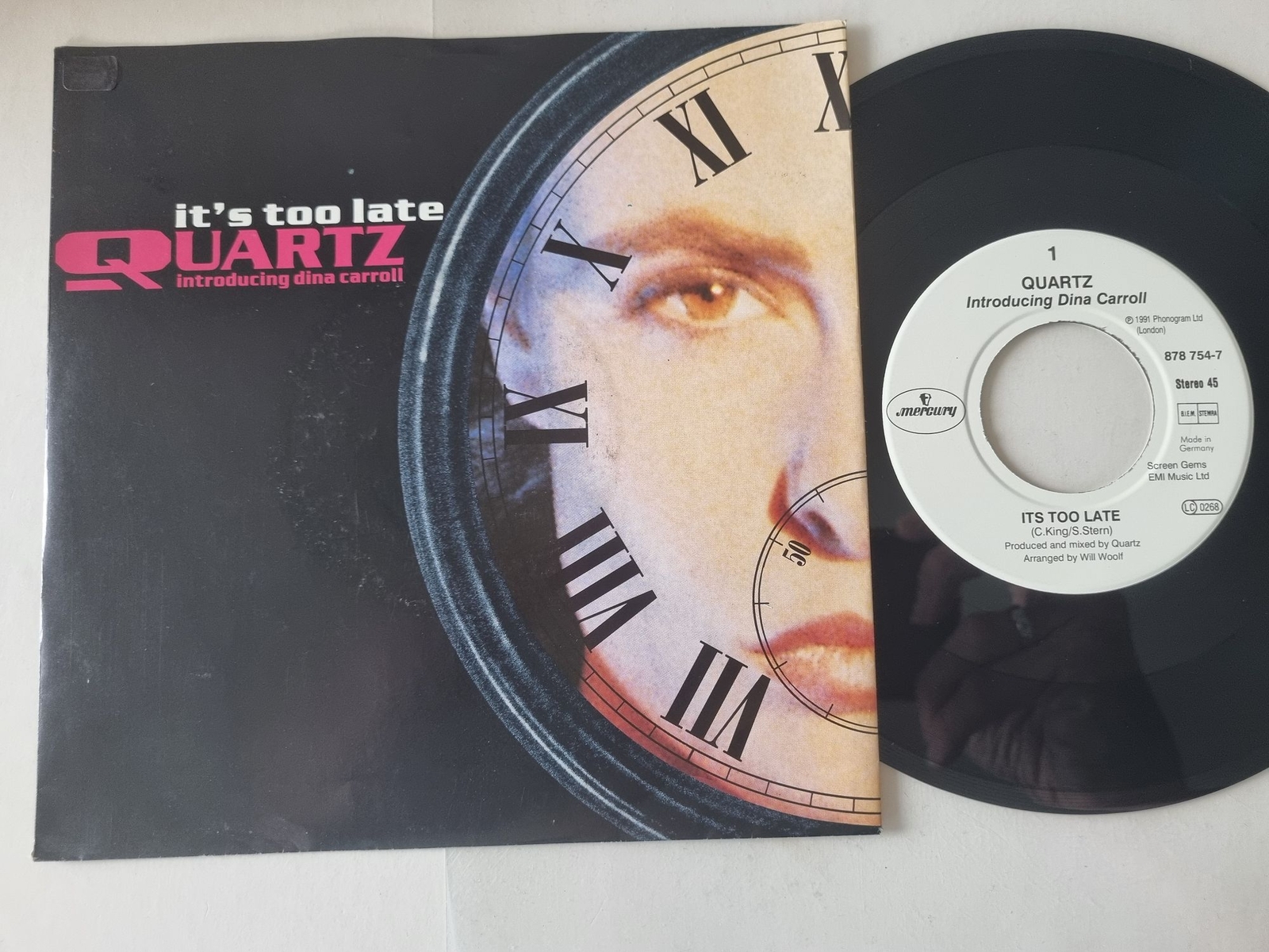 Quartz/ Dina Carroll - It's too late 7'' Vinyl Germany/ CV Carole King