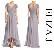 ELIZA J EMBELLISHED PLEATED CHIFFON GOWN  EVENING DRESS   Sz 4    $ 218
