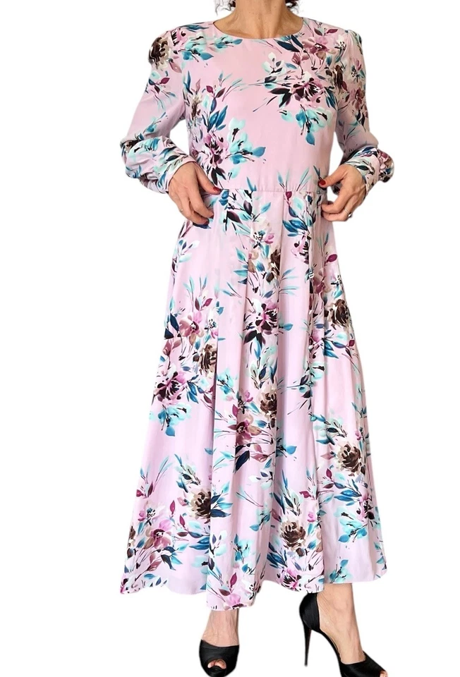 Платье цельнокроеное женское Nanette Lepore Sugar Plum цветочный узор с длинным рукавом миди складка 10 - Изображение 3 из 4