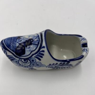 Vintage Delfts Miniature Shoe Clog 679 Hand painted Windmill Figure Blue White