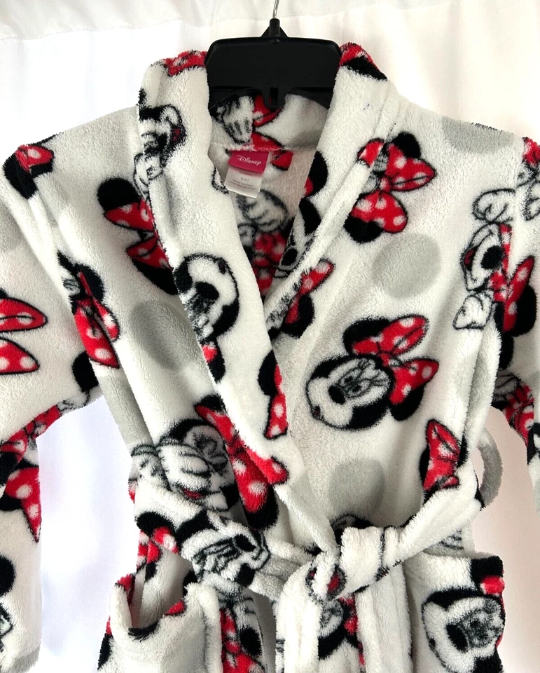 Bata blanca para niña Disney Minnie Mouse con corbata suave polar, puntos negros/rojos/grises, talla 6 Foto 2 de 4