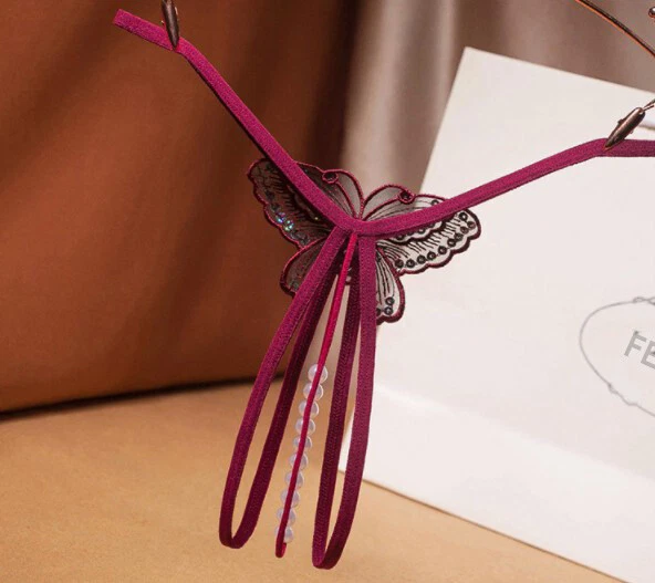 Rio String Tanga transparent Dessous Slip sexy Schmuck Rot Reizwäsche mit Spitze - Bild 2 von 4