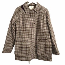 House Of Bruar Tweed Field Coat Womens 20 Green Houndstooth Fieldcoat Jacket