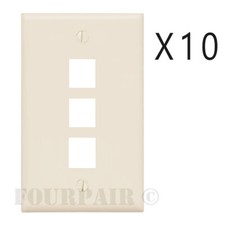 10 Pack Lot - Keystone 3 Hole Port Jack Wall Face Plate Audio CAT5e CAT6 Almond