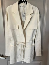 MANGO Cotton and Linen Mix Blazer with Pockets and Belt Size XL Ivory