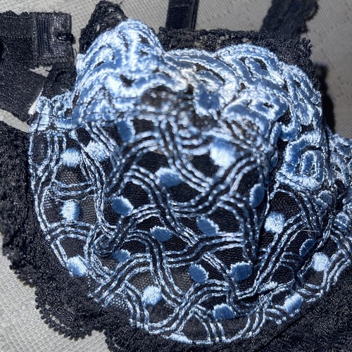 Nina Ricci Paris Women Bra Black Blue Lace Sheer Underwire Lingerie Sexy Diva 34 - Picture 2 of 8